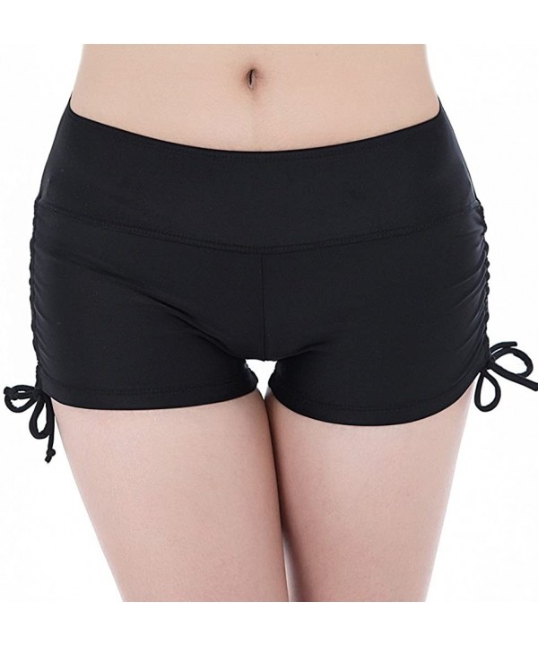 Women's Girls Swim Shorts Yoga Bikini Bottoms with Adjustable Ties - Black - CD12O7X11E2 $16.71-Tankinis