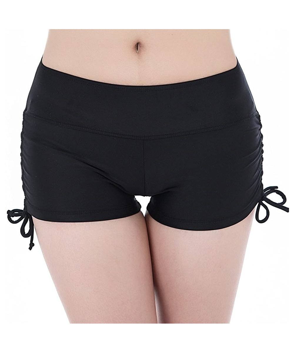 Women's Girls Swim Shorts Yoga Bikini Bottoms with Adjustable Ties - Black - CD12O7X11E2 $16.71-Tankinis