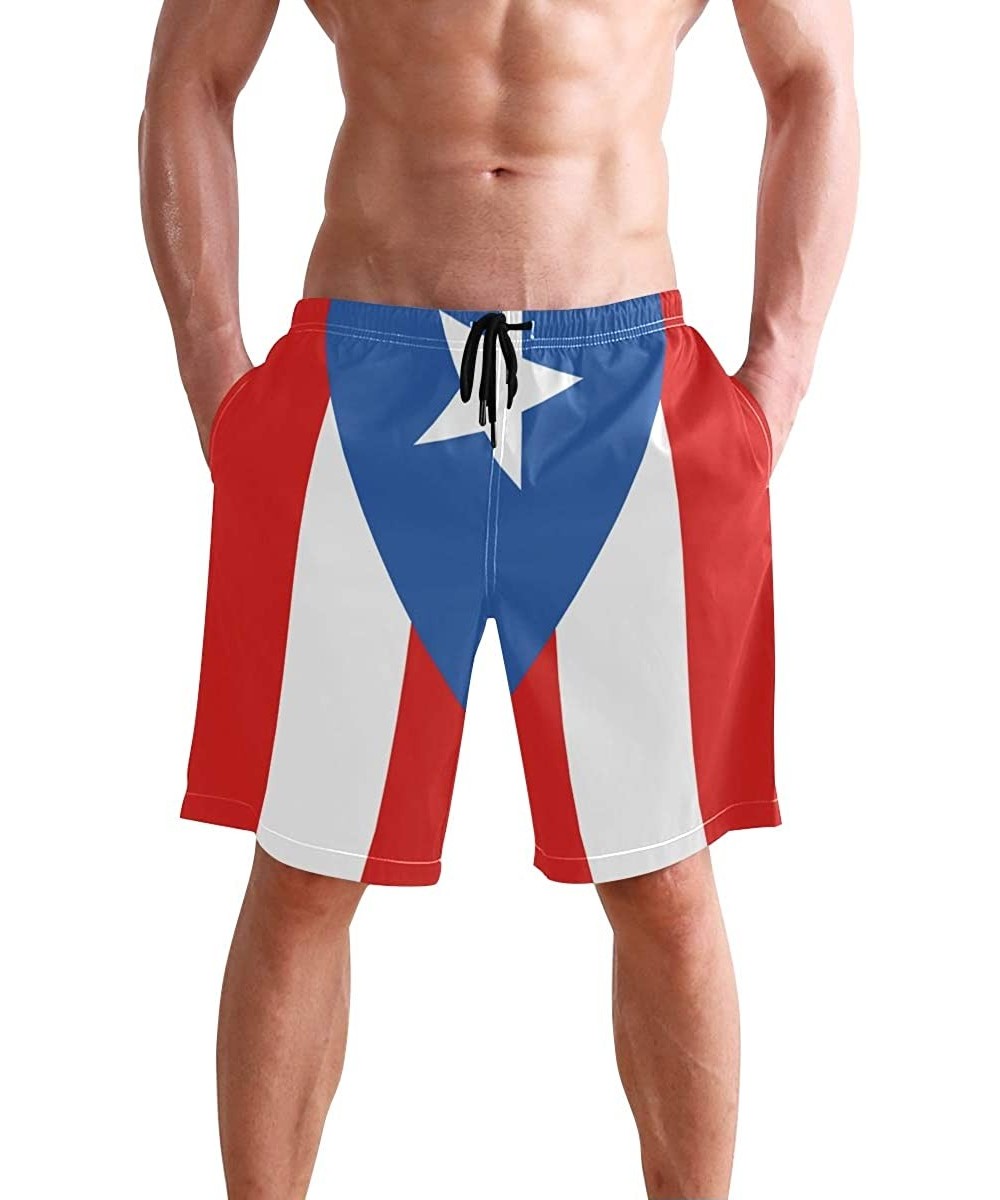 Colorado Flag Mountain Village Day Swim Trunks Summer Beach Shorts Pockets Boardshorts Men Mesh Lining - Puerto Rico Flag - S...