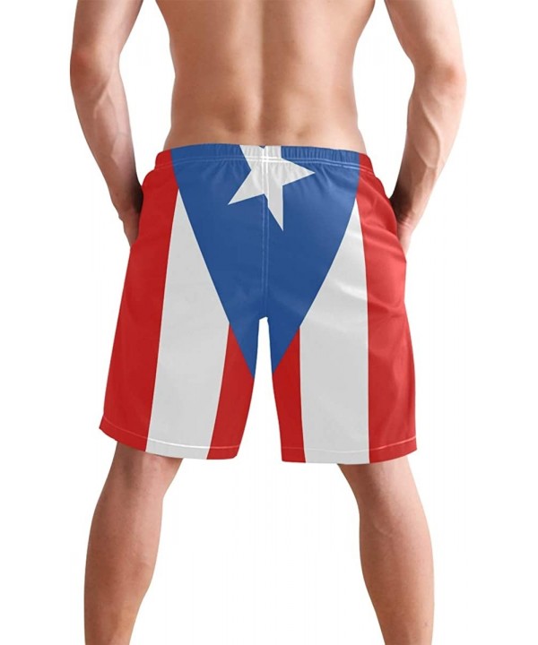 Colorado Flag Mountain Village Day Swim Trunks Summer Beach Shorts Pockets Boardshorts Men Mesh Lining - Puerto Rico Flag - S...