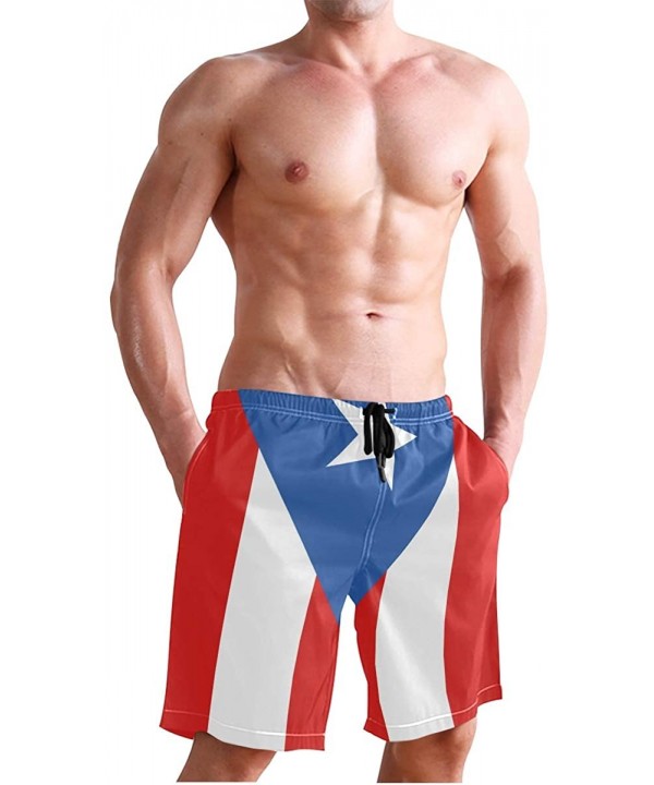 Colorado Flag Mountain Village Day Swim Trunks Summer Beach Shorts Pockets Boardshorts Men Mesh Lining - Puerto Rico Flag - S...