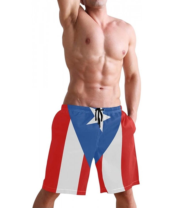 Colorado Flag Mountain Village Day Swim Trunks Summer Beach Shorts Pockets Boardshorts Men Mesh Lining - Puerto Rico Flag - S...