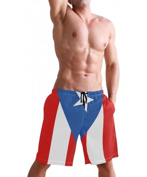 Colorado Flag Mountain Village Day Swim Trunks Summer Beach Shorts Pockets Boardshorts Men Mesh Lining - Puerto Rico Flag - S...