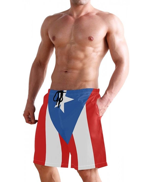 Colorado Flag Mountain Village Day Swim Trunks Summer Beach Shorts Pockets Boardshorts Men Mesh Lining - Puerto Rico Flag - S...