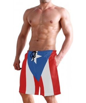 Colorado Flag Mountain Village Day Swim Trunks Summer Beach Shorts Pockets Boardshorts Men Mesh Lining - Puerto Rico Flag - S...