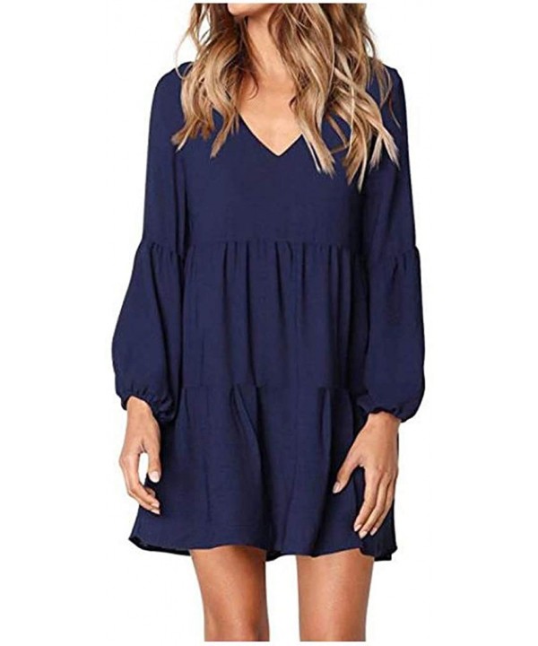 Dresses for Women Casual Fall Women Summer Tunic Dress V Neck 3/4 Sleeve Casual Loose Flowy Swing Shift Dresses Z3 blue - CE1...