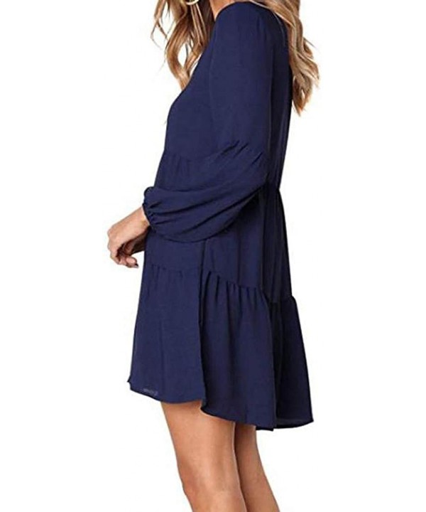 Dresses for Women Casual Fall Women Summer Tunic Dress V Neck 3/4 Sleeve Casual Loose Flowy Swing Shift Dresses Z3 blue - CE1...