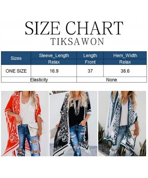 Womens Fashion Boho Printed Kimono Beach Cover up Summer Open Front Loose Flowy Cardigan Top with Tassel Style 1 red - CS194C...