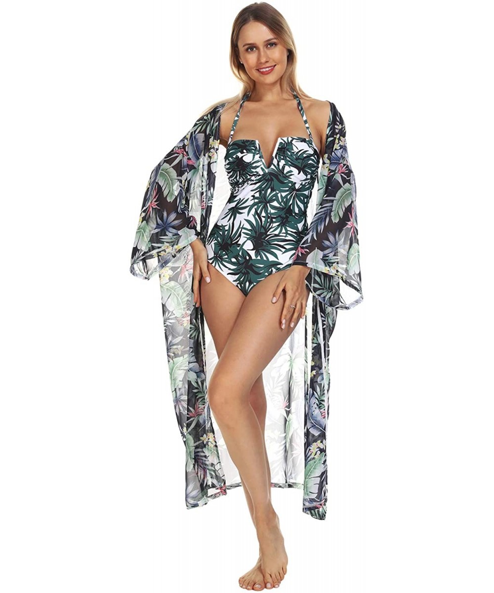 Women's Kimono Beach Cover Up Chiffon Cardigan Floral Tops Loose Capes - Black-multicolor Flower 01 - CJ1947RRI99 $23.10-Cove...