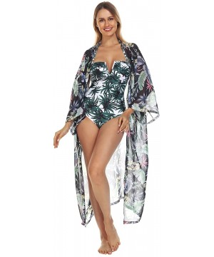 Women's Kimono Beach Cover Up Chiffon Cardigan Floral Tops Loose Capes - Black-multicolor Flower 01 - CJ1947RRI99 $23.10-Cove...