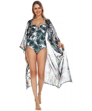 Women's Kimono Beach Cover Up Chiffon Cardigan Floral Tops Loose Capes - Black-multicolor Flower 01 - CJ1947RRI99 $23.10-Cove...