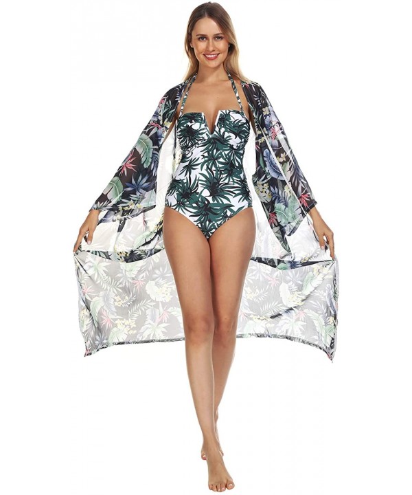 Women's Kimono Beach Cover Up Chiffon Cardigan Floral Tops Loose Capes - Black-multicolor Flower 01 - CJ1947RRI99 $23.10-Cove...