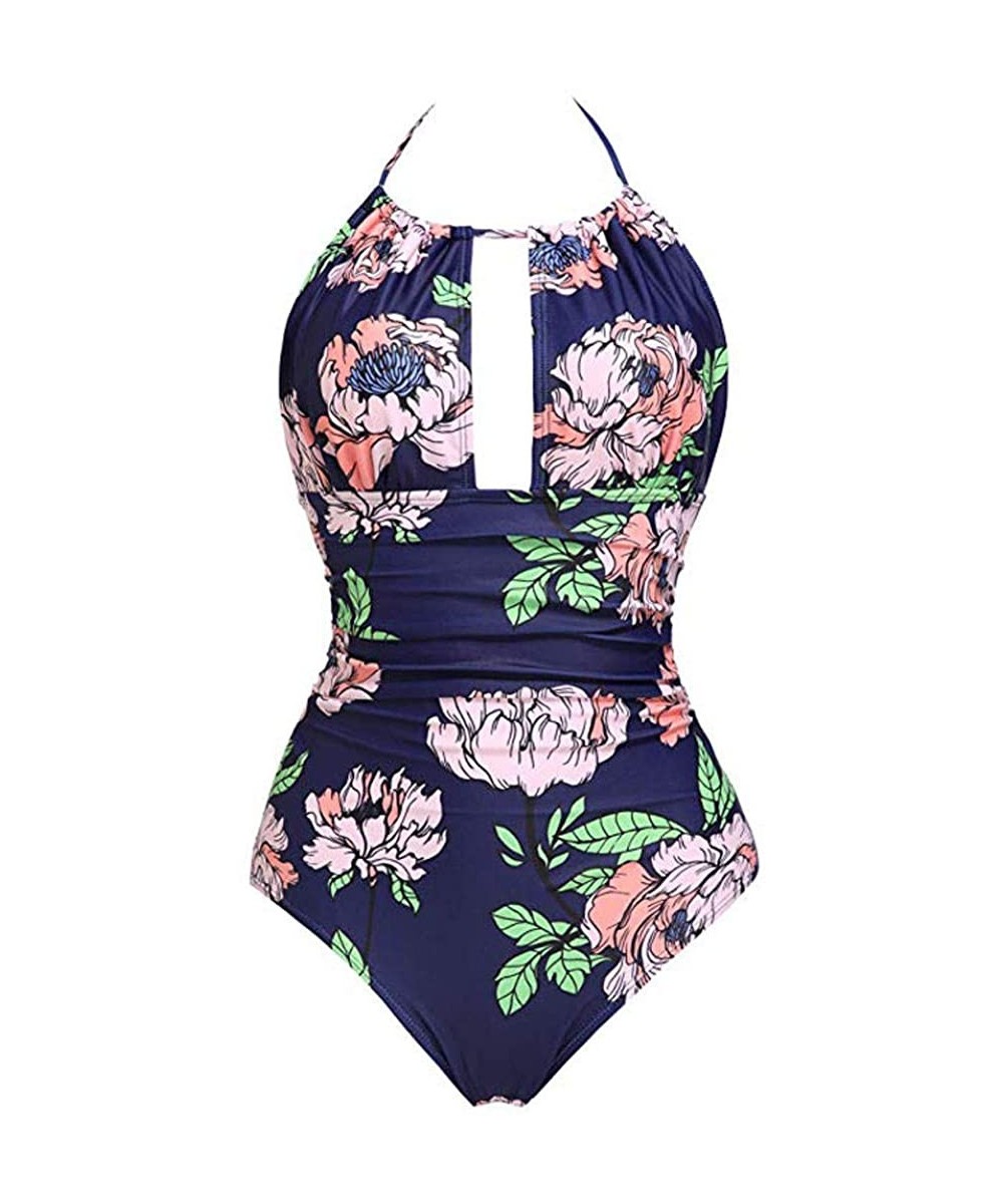 Women's One Piece Swimsuits Tummy Control Swimwear Slimming Monokini Bathing Suits for Women Backless V Neck Swimsuit - Purpl...