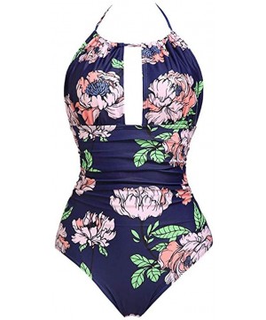 Women's One Piece Swimsuits Tummy Control Swimwear Slimming Monokini Bathing Suits for Women Backless V Neck Swimsuit - Purpl...