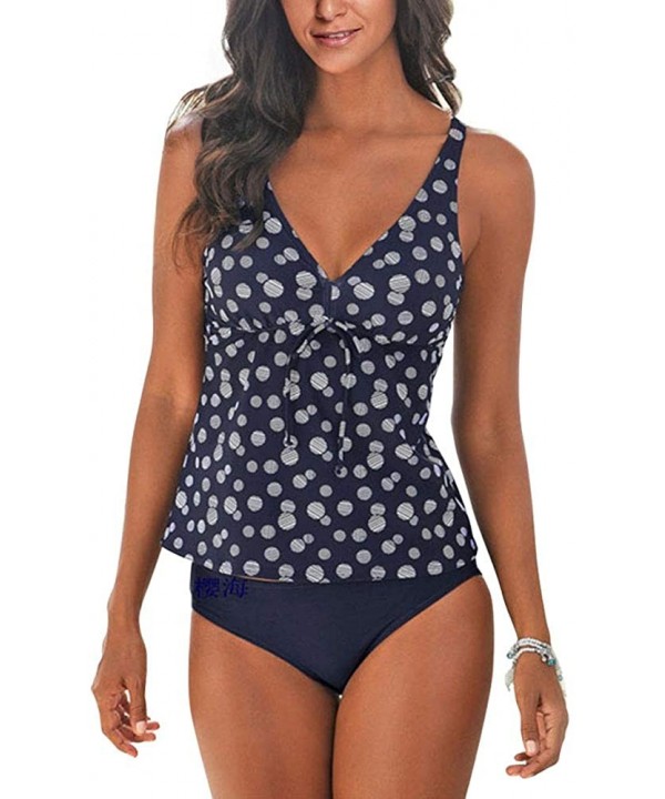 Women's Casual V-Neck Floral Printed Two Piece Tankini Sets Swimsuit - Blue - C918NWSWMOL $14.07-Tankinis