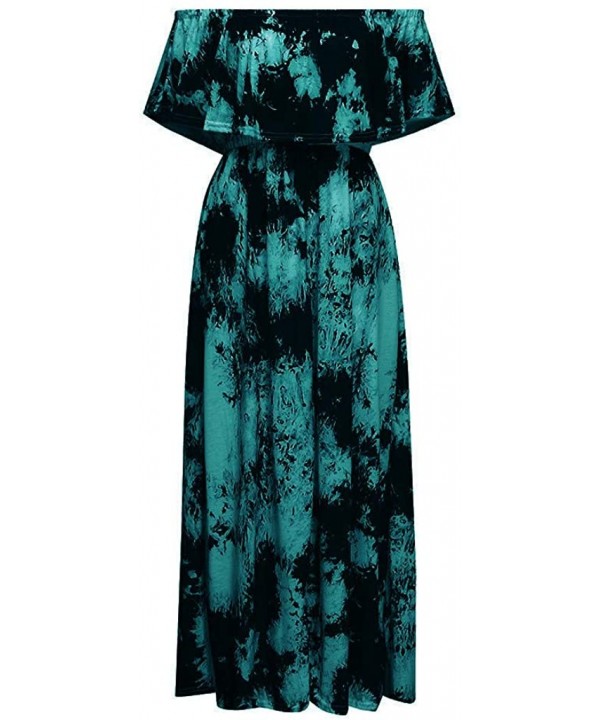 Women's Summer Off Shoulder Split Maxi Dress Short Sleeve Ruffle Tie Dye Casual Party Beach Long Dress Light Blue - C1199SKQU...