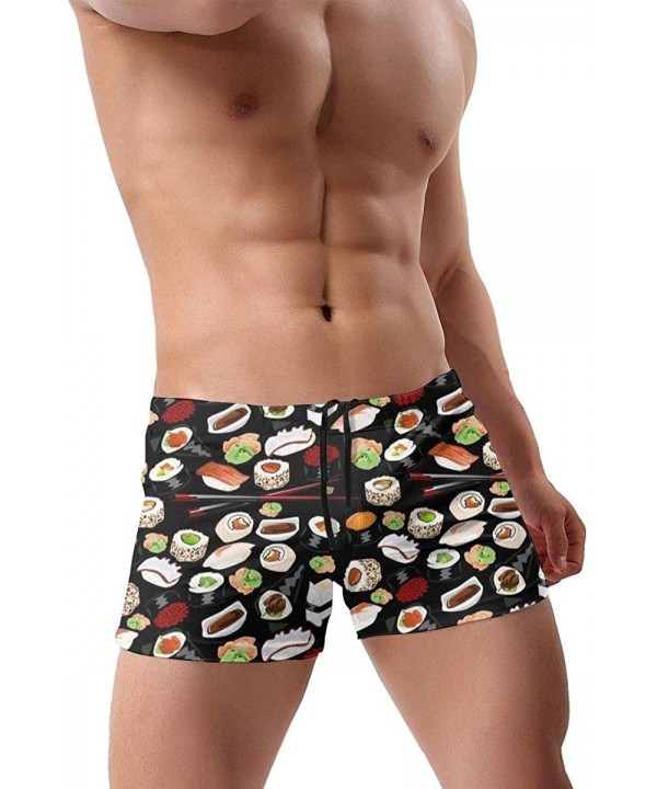 Men's Low Rise Swim Briefs Bulge Swim Trunks - Japanese Sushi Black - CH19C5KLGMX $19.79-Briefs