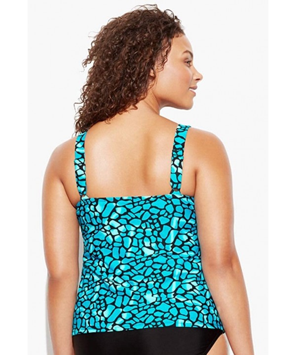 Women's Plus Size Flared Tankini Top - Blue - C118HZ2NSHE $29.62-Tankinis