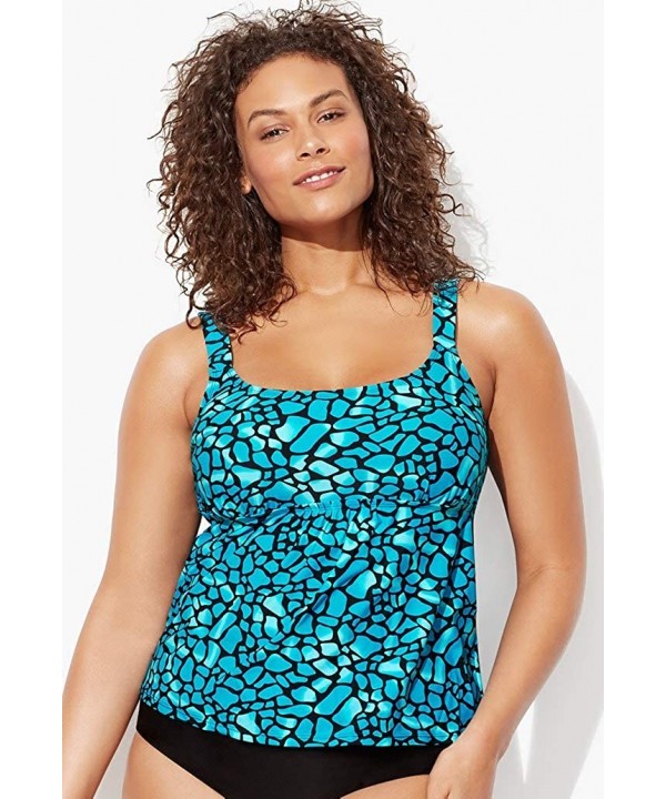 Women's Plus Size Flared Tankini Top - Blue - C118HZ2NSHE $29.62-Tankinis