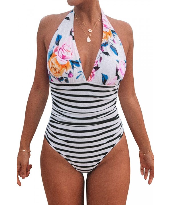 Women's Halter One Piece Swimsuit Keeping You Accompained Swimwear - Multi-color - CD18SYR02C6 $26.21-One-Pieces