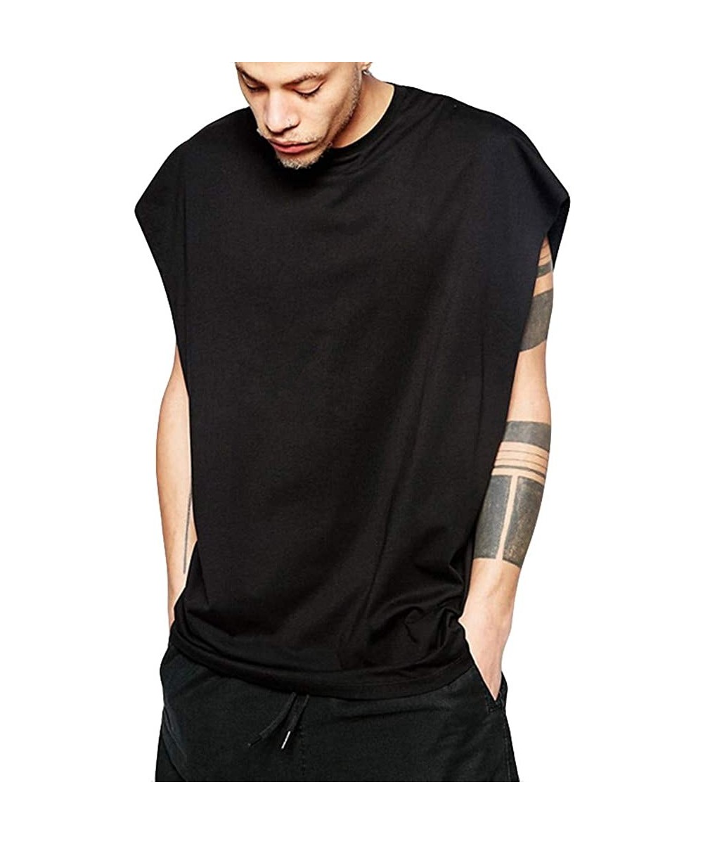 Casual Fashion Mens Summer Hip Hop Style Pure Color Sports Sleeveless Vest Tops - Black - CM18YLSCILE $13.30-Rash Guards