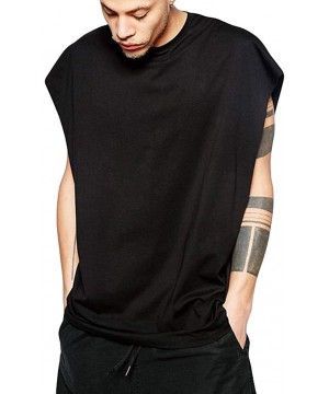 Casual Fashion Mens Summer Hip Hop Style Pure Color Sports Sleeveless Vest Tops - Black - CM18YLSCILE $13.30-Rash Guards