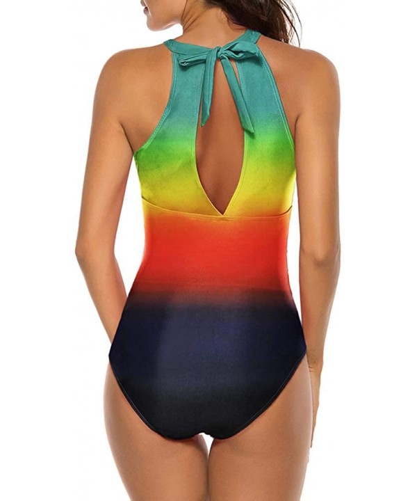 Womens One Piece Monokini High Neck Mesh Plunge Swimsuit Swimwear - Green Colorblock - CM193Q2S8IO $28.79-One-Pieces