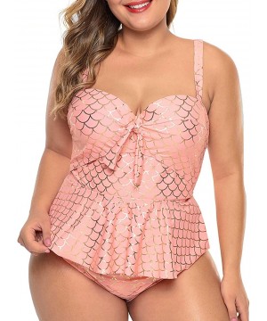 Womens Plus Size Halter Neck Peplum Tankini Two Piece Bathing Suit Swimwear Swimsuit(M-XXXL) - Pink-303 - C418QEKNZXQ $29.80-...