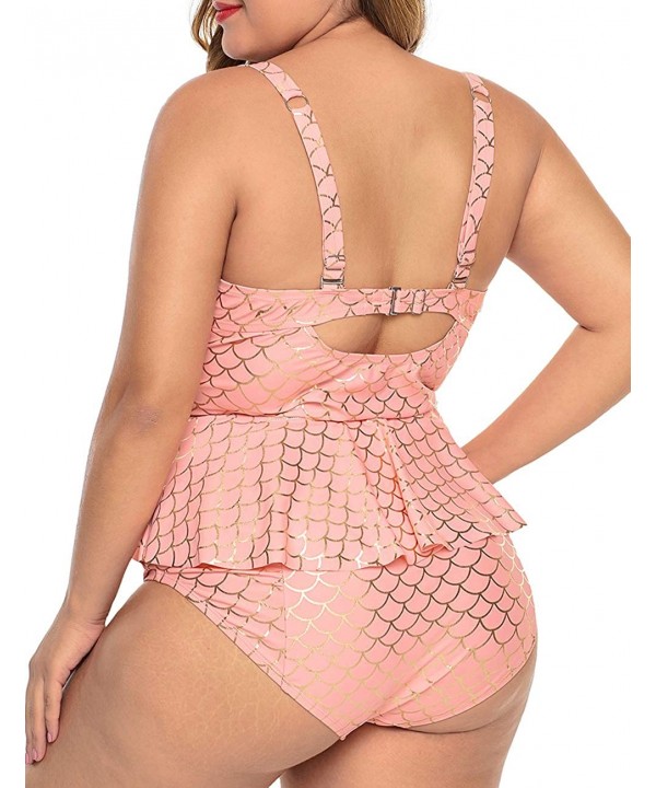 Womens Plus Size Halter Neck Peplum Tankini Two Piece Bathing Suit Swimwear Swimsuit(M-XXXL) - Pink-303 - C418QEKNZXQ $29.80-...