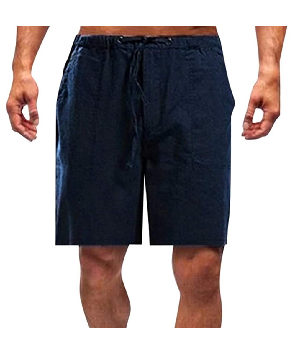 Men's Swim Trunks Workout Shorts Athletic Shorts Drawstring Beach Shorts with Pockets - Navy - CT19DM24G8E $18.98-Board Shorts