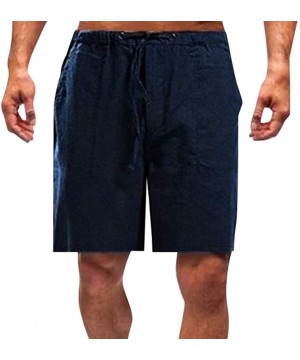 Men's Swim Trunks Workout Shorts Athletic Shorts Drawstring Beach Shorts with Pockets - Navy - CT19DM24G8E $18.98-Board Shorts