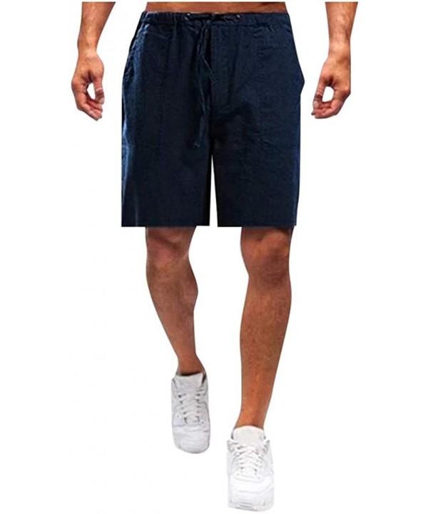 Men's Swim Trunks Workout Shorts Athletic Shorts Drawstring Beach Shorts with Pockets - Navy - CT19DM24G8E $18.98-Board Shorts