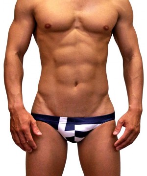 Men's Sexy Contour Pouch/Low Rise/Bikini Swimming Briefs - National Flag - Greece - C718KKKL43O $44.93-Briefs