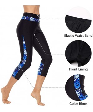 Women's Long Swim Shorts High Waisted Swim Leggings UPF 50+ Swim Capris with Liner - Tropical Leaves - CM194MZ482Q $20.94-Ras...