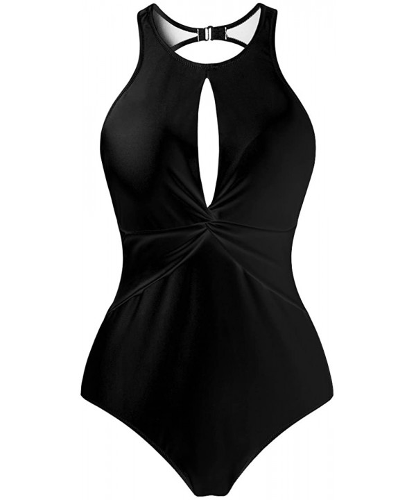 Women's High Neck Padded One Piece Swimsuits Monokini Plus Size Swimwear - Black - CX18C3SSSCA $29.27-One-Pieces