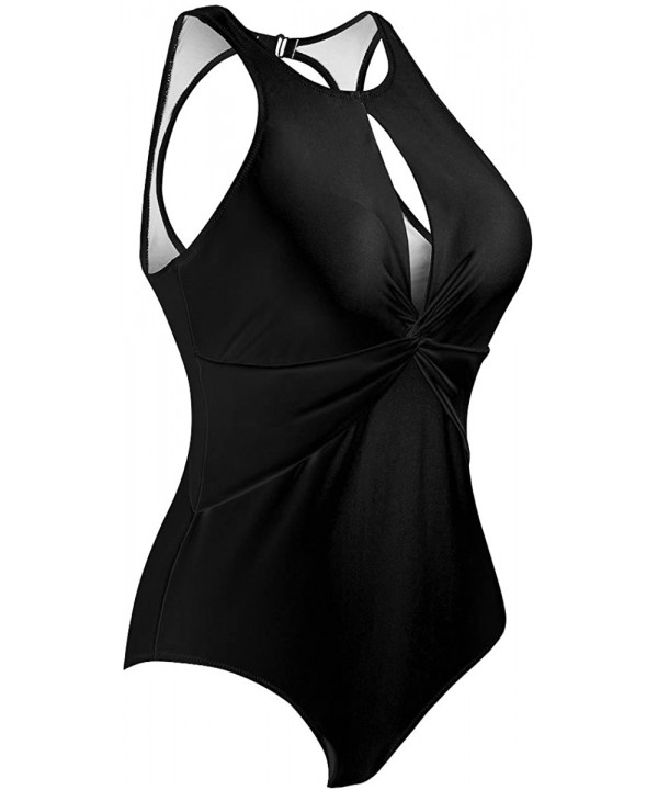 Women's High Neck Padded One Piece Swimsuits Monokini Plus Size Swimwear - Black - CX18C3SSSCA $29.27-One-Pieces