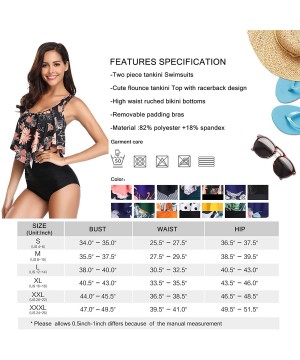 Swimsuit for Women Two Piece Bathing Suit Top Ruffled Racerback High Waisted Tankini - Black Flower - CT18KR6DDYQ $15.94-Sets