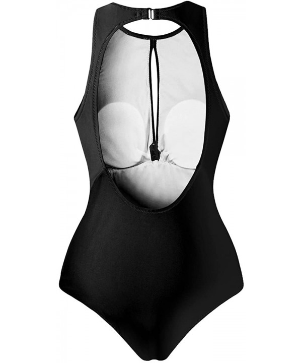 Women's High Neck Padded One Piece Swimsuits Monokini Plus Size Swimwear - Black - CX18C3SSSCA $29.27-One-Pieces