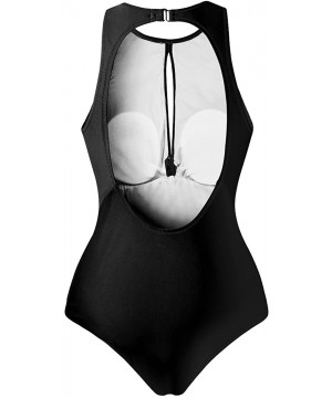 Women's High Neck Padded One Piece Swimsuits Monokini Plus Size Swimwear - Black - CX18C3SSSCA $29.27-One-Pieces