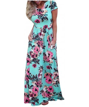 Maxi Dress for Women Chaofanjiancai Bohemian Printed Sleeveless Casual Long Dress Beach Tank Dress with Pockets Y blue - CO19...