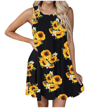 Women's Summer Casual T Shirt Sundress Floral Print Beach Cover Up Plain Pleated Tank Swing Dress - Orange - CO190EL4NAD $20....