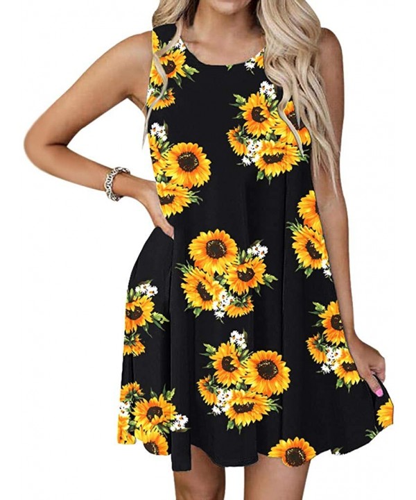 Women's Summer Casual T Shirt Sundress Floral Print Beach Cover Up Plain Pleated Tank Swing Dress - Orange - CO190EL4NAD $20....