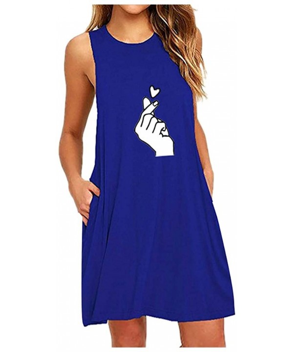 Women Summer Casual T Shirt Dresses Beach Cover up Tank Dress Daisy Printing Sleeveless A Line Casual Dress Blue 1 - C419D3GU...