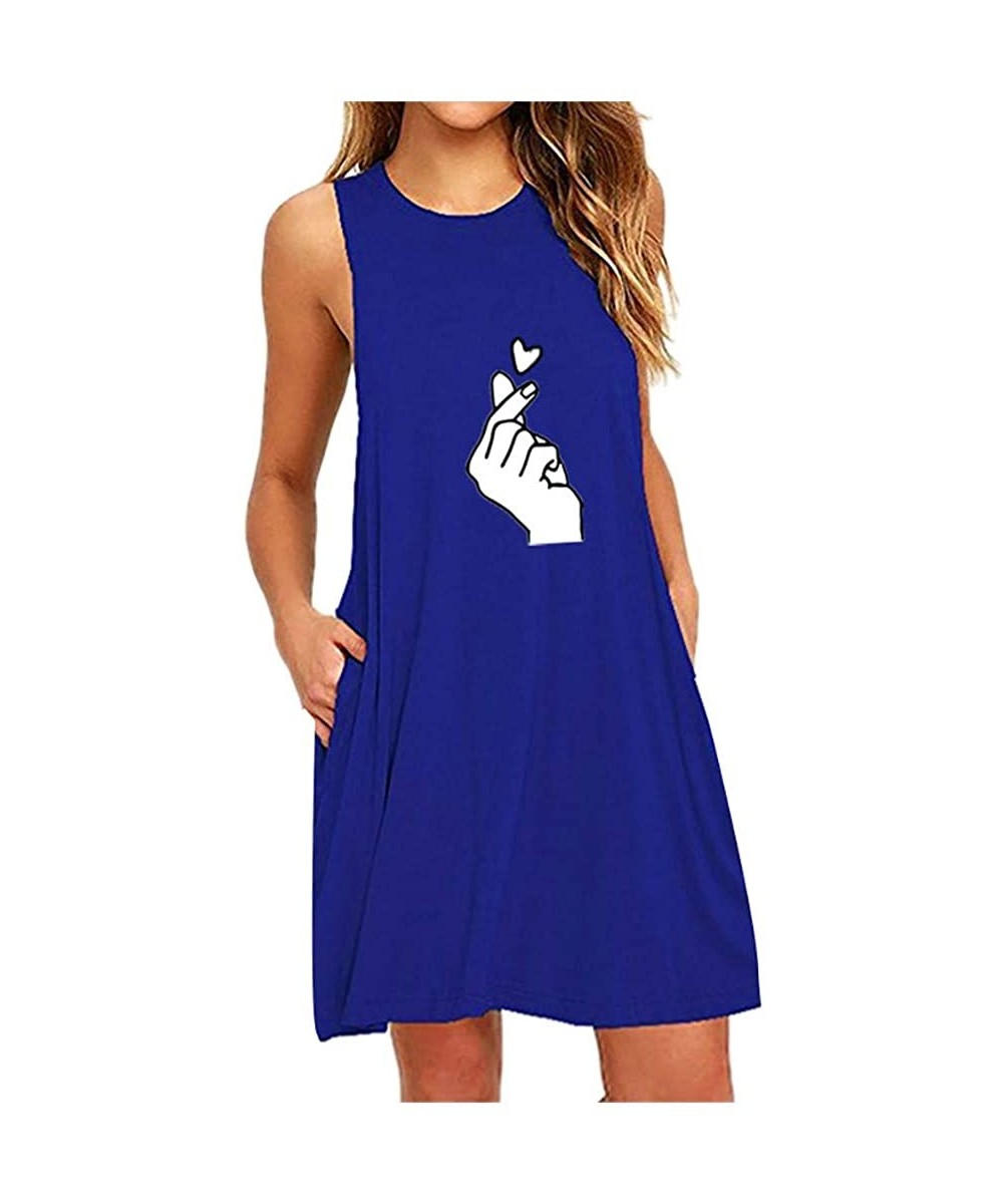 Women Summer Casual T Shirt Dresses Beach Cover up Tank Dress Daisy Printing Sleeveless A Line Casual Dress Blue 1 - C419D3GU...