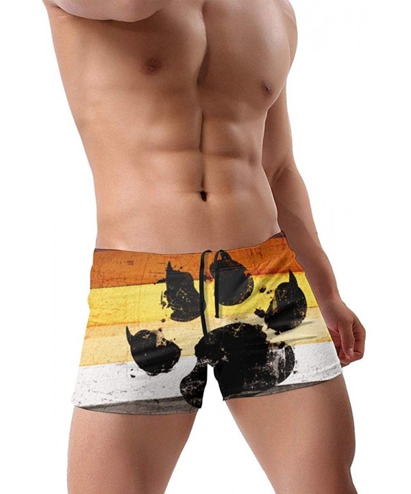 Gay Flag Bear Paw Men Swimwear Basic Long Swim Boxer Trunks Board Shorts Swimsuits - CF18X03L78K $18.72-Briefs