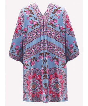 Womens Fashion Print Kimono Tassel Casual Cardigan Loose Cover up - X Blue - CN18TT4CKDX $20.06-Cover-Ups