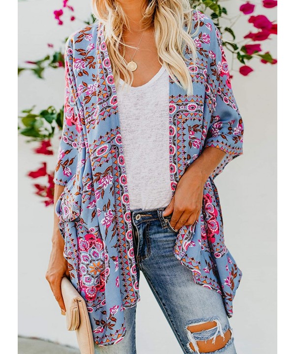 Womens Fashion Print Kimono Tassel Casual Cardigan Loose Cover up - X Blue - CN18TT4CKDX $20.06-Cover-Ups