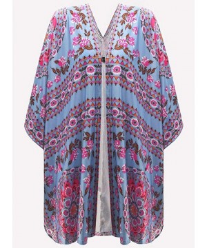 Womens Fashion Print Kimono Tassel Casual Cardigan Loose Cover up - X Blue - CN18TT4CKDX $20.06-Cover-Ups