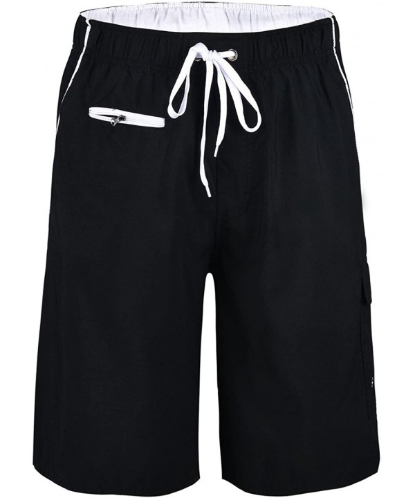 Men's Swim Trunks Colortful Striped Beach Board Shorts with Lining - Black&white - CD18HLASUHA $24.47-Board Shorts