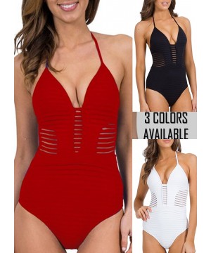 Women Sexy Bikini One Piece Swimsuit Plunge Monokini Bathing Suit - Red - C817YDSDC8A $14.81-One-Pieces